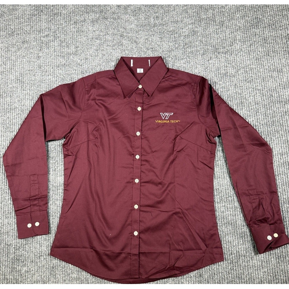 Virginia Tech Hokies Womens Maroon Button Front Long Sleeve Shirt Size 8 M NWOT